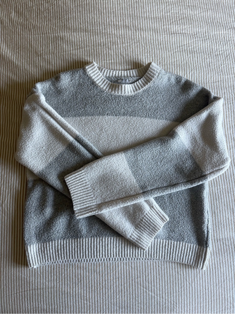 Ardene Gray and White Striped Crewneck Sweatshirt
